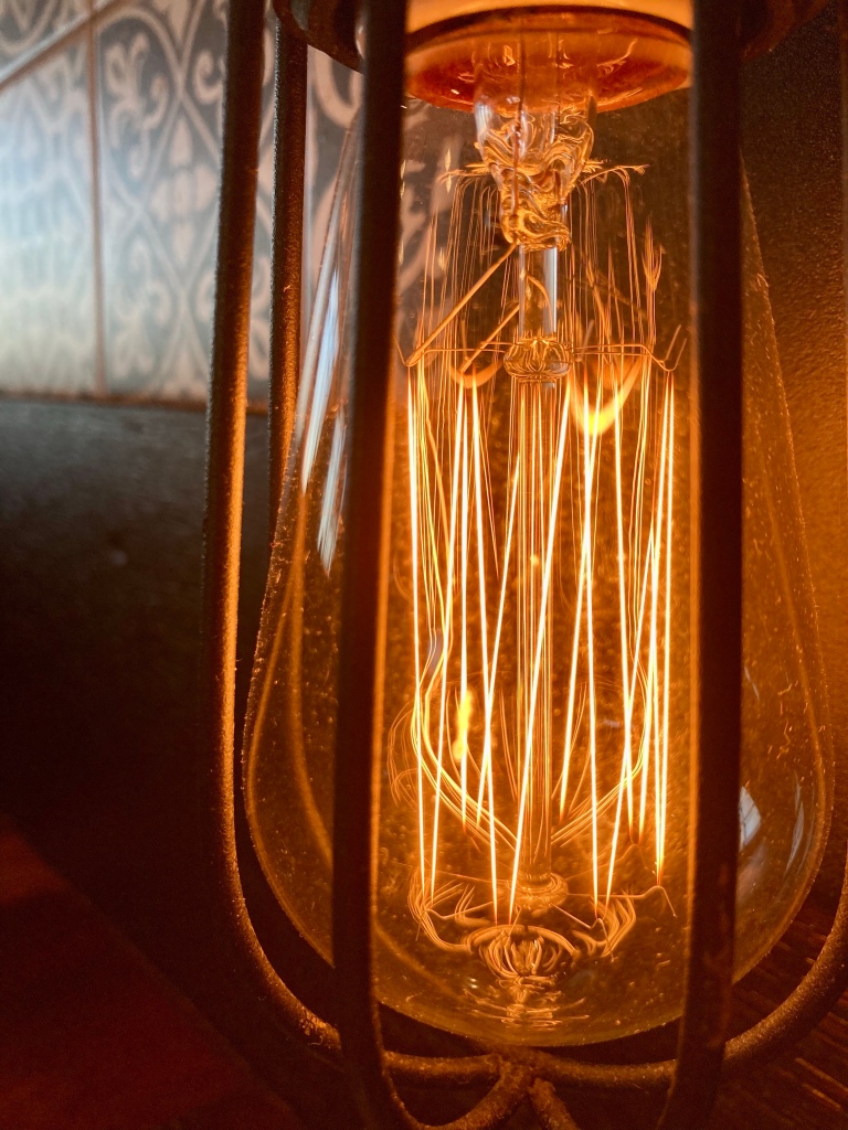 Close-up, vintage-style light bulb.